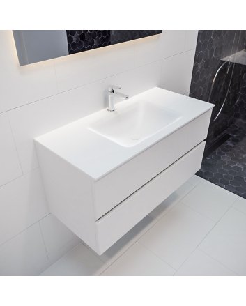 Mondiaz Vica 100cm badmeubel talc 2 lades wastafel Cloud midden met 1 kraangat