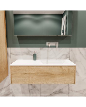 Mondiaz Lush 100 badmeubel washed oak 1 lade wastafel rechts geen kraangat