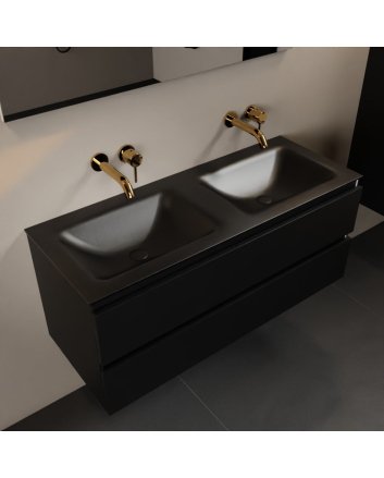 Mondiaz Aivy 120cm badmeubel Urban, wastafel Urban solid surface dubbel zonder kraangat met spiegel