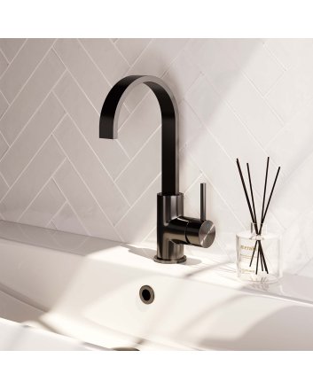 BRAUER Gunmetal Edition hoge opbouw wastafelmengkraan met draaibare platte uitloop model A gunmetal geborsteld PVD
