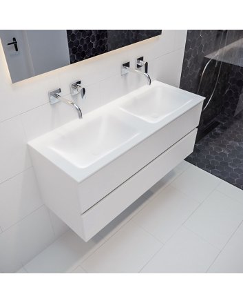 Mondiaz Vica 120 badmeubel talc 2 lades wastafel Cloud dubbel zonder kraangat