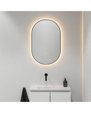 Mondiaz Glow spiegel ovaal 45x90cm Dark Grey Bewegingssensor LED verlichting rondom