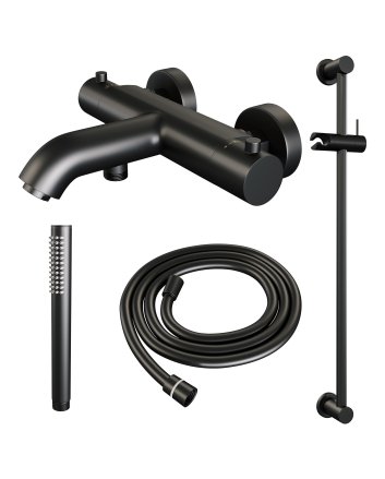 BRAUER Black Edition opbouw baddouche thermostaatkraan SET 01 met glijstang en staaf handdouche en doucheslang mat zwart