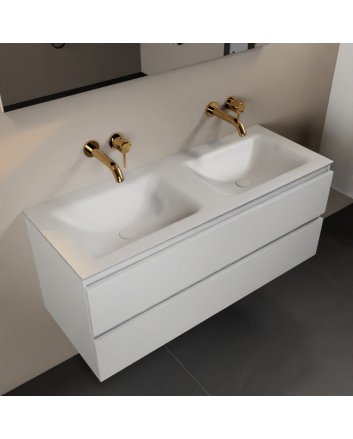 Mondiaz Aivy 120cm badmeubel Talc, wastafel Talc solid surface dubbel zonder kraangat