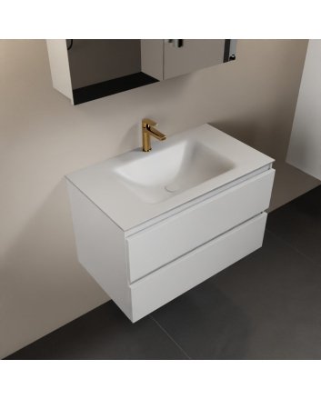 Mondiaz Aivy 80cm badmeubel Talc, wastafel Talc solid surface midden 1 kraangat met spiegelkast