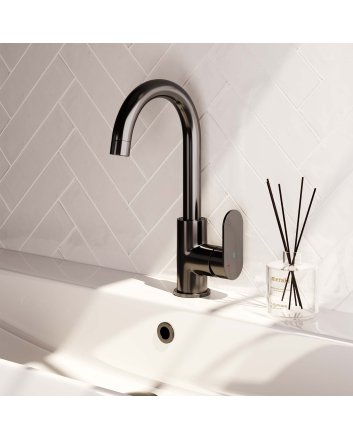 BRAUER Gunmetal Edition hoge opbouw wastafelmengkraan met draaibare ronde uitloop model C gunmetal geborsteld PVD