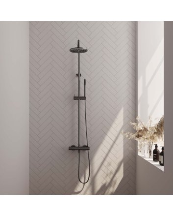 BRAUER Gunmetal Edition opbouw thermostatische regendouche SET 01 met 20 cm douchekop en staaf handdouche en doucheslang gunmetal geborsteld PVD
