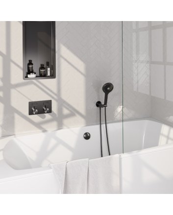 BRAUER Gunmetal Edition thermostatische inbouw badkraan met drukknoppen SET 04 met badvulcombinatie en 3-standen handdouche en doucheslang en wandaansluitbocht gunmetal geborsteld PVD
