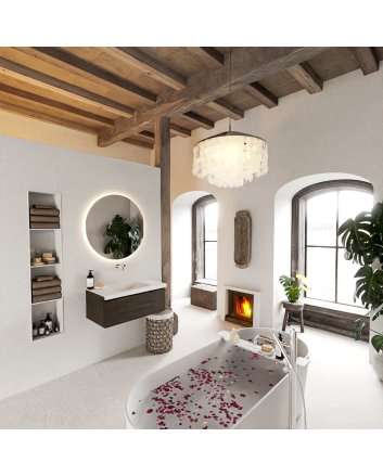 Mondiaz Bukla 80cm badmeubel modulair kleur Dark Brown met 1 lade. Wastafel Cloud midden 0 kraangaten kleur Talc.