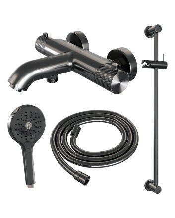 BRAUER Gunmetal Carving opbouw baddouche thermostaatkraan SET 02 met glijstang en 3-standen handdouche en doucheslang gunmetal geborsteld PVD