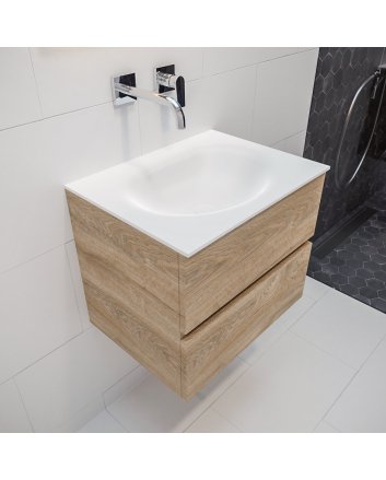Mondiaz Vica 60 badmeubel washed oak 2 lades Moon midden geen kraangat