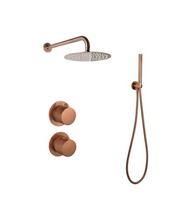 Sani DeLuxe Doucheset inbouw met box thermostaat, muurbevestiging / afwerkringen / douchekop 25 cm rond Brons