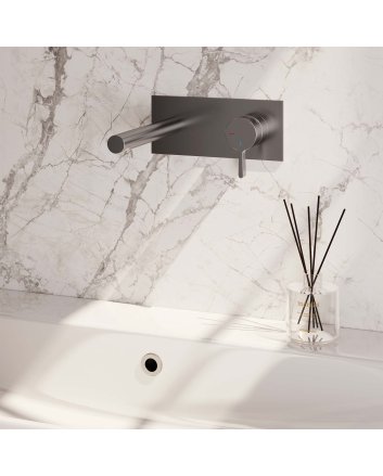 BRAUER Brushed Edition inbouw wastafelmengkraan met rechte uitloop en afdekplaat model E1 RVS geborsteld PVD