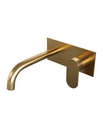 BRAUER Gold Edition inbouw wastafelmengkraan met gebogen uitloop en afdekplaat model C1 goud geborsteld PVD