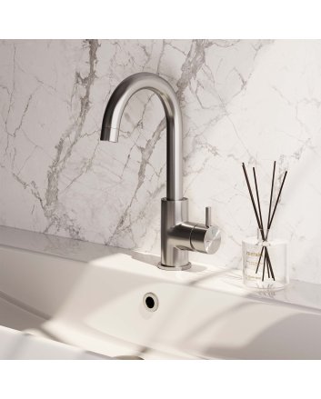 BRAUER Brushed Edition hoge opbouw wastafelmengkraan met draaibare ronde uitloop model B RVS geborsteld PVD