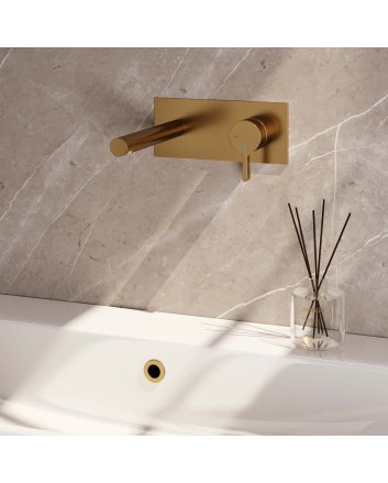 BRAUER Gold Edition inbouw wastafelmengkraan met rechte uitloop en afdekplaat model E1 goud geborsteld PVD