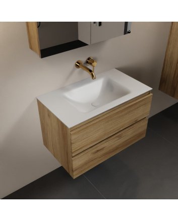 Mondiaz Aivy 80cm badmeubel Chai, wastafel Talc solid surface midden zonder kraangat met spiegelkast