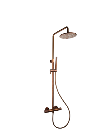 Sani DeLuxe Doucheset opbouw thermostatisch (in hoogte verstelbaar) rond Brons met geribbeld knop douchekop 25 cm