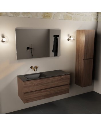 Mondiaz Aivy 120cm badmeubel Mocha, wastafel Urban solid surface links zonder kraangat met spiegel