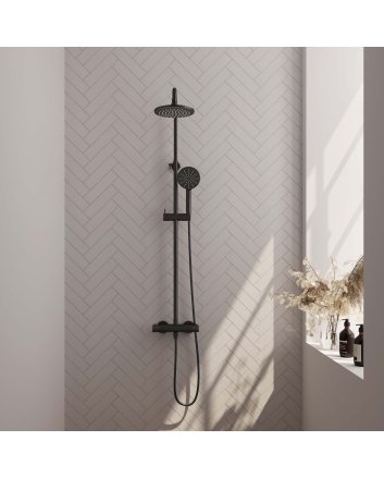 BRAUER Black Carving opbouw thermostatische regendouche SET 02 met 20 cm douchekop en 3-standen handdouche en doucheslang mat zwart