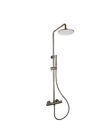 Sani DeLuxe Doucheset opbouw thermostatisch (in hoogte verstelbaar) rond Gun Metal met geribbeld knop douchekop 25 cm