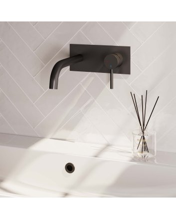 BRAUER Black Carving inbouw wastafelmengkraan met gebogen uitloop en afdekplaat model A1 mat zwart