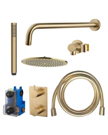 Caral inbouwthermostaat compleet met hoofddouche 30 cm en staafhanddouche geborsteld messing