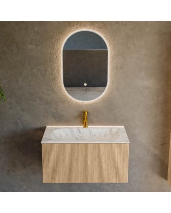 Mondiaz Kurve-Dlux 80cm badmeubel kleur Oak met 1 lade en 0 deuren. Wastafel Big small Midden 1 kraangat Glace.
