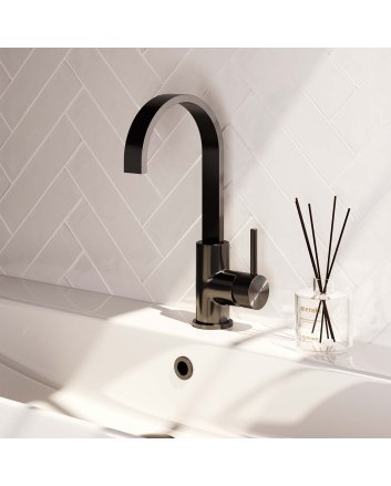 BRAUER Gunmetal Carving hoge opbouw wastafelmengkraan met draaibare platte uitloop model A gunmetal geborsteld PVD