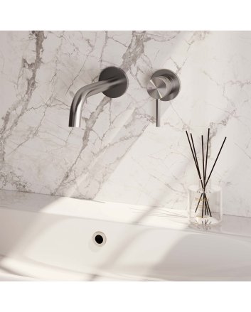 BRAUER Brushed Carving inbouw wastafelmengkraan met gebogen uitloop en rozetten model A1 RVS geborsteld PVD