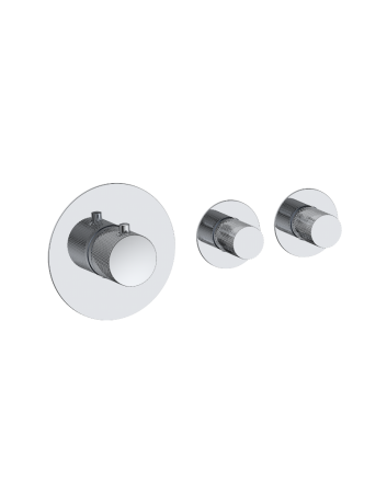 Sani DeLuxe Badset inbouw deluxe met box thermostaat, muurbevestiging / doucheslang, staafhanddouche rond Chroom met geribbeld knop