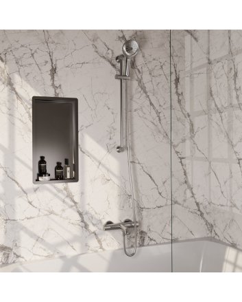 BRAUER Brushed Carving opbouw baddouche thermostaatkraan SET 02 met glijstang en 3-standen handdouche en doucheslang RVS geborsteld PVD