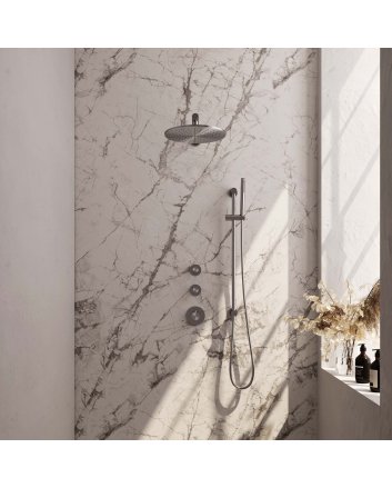 BRAUER Brushed Edition thermostatische inbouw regendouche SET 14 met 30 cm douchekop en rechte muurarm en staaf handdouche en doucheslang en geïntegreerde glijstang RVS geborsteld PVD