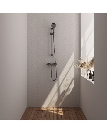 BRAUER Gunmetal Carving opbouw douche thermostaatkraan SET 02 met glijstang en 3-standen handdouche en doucheslang gunmetal geborsteld PVD