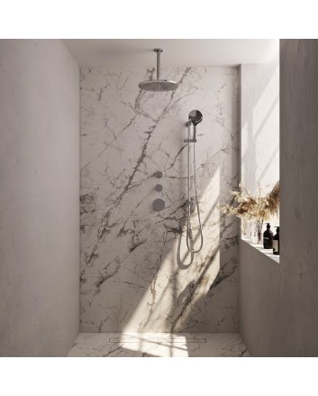 BRAUER Chrome Edition thermostatische inbouw regendouche SET 24 met 30 cm douchekop en plafondarm en 3-standen handdouche en doucheslang en geïntegreerde glijstang chroom