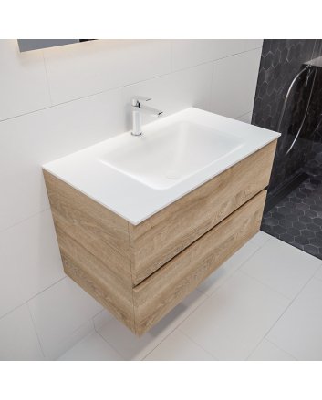 Mondiaz Vica 80 badmeubel washed oak 2 lades wastafel Cloud midden 1 kraangat