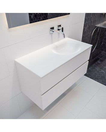 Mondiaz Vica 100cm badmeubel talc 2 lades wastafel Moon rechts zonder kraangat
