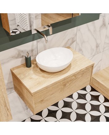 Mondiaz Lush 80 badmeubel washed oak 1 lades Barco midden geen kraangat