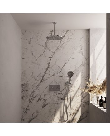 BRAUER Chrome Edition thermostatische inbouw regendouche met drukknoppen SET 60 met 30 cm douchekop en plafondarm en 3-standen handdouche en doucheslang en wandaansluitbocht chroom