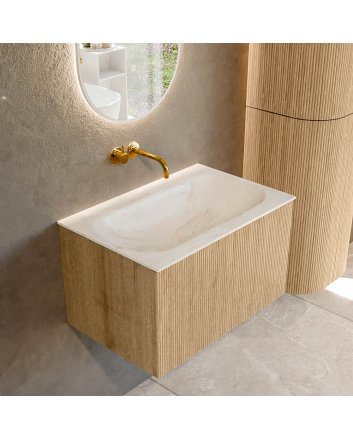 Mondiaz Kurve-Dlux 70cm badmeubel kleur Oak met 1 lade en 0 deuren. Wastafel Big small Midden zonder kraangat Ostra.