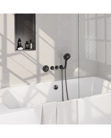 BRAUER Gunmetal Edition thermostatische inbouw badkraan SET 02 met badvulcombinatie en 3-standen handdouche en doucheslang en wandaansluitbocht gunmetal geborsteld PVD