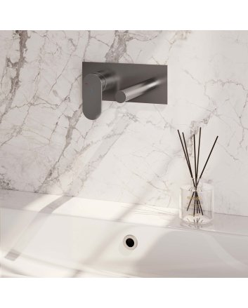 BRAUER Brushed Edition inbouw wastafelmengkraan met rechte uitloop en afdekplaat model C2 RVS geborsteld PVD