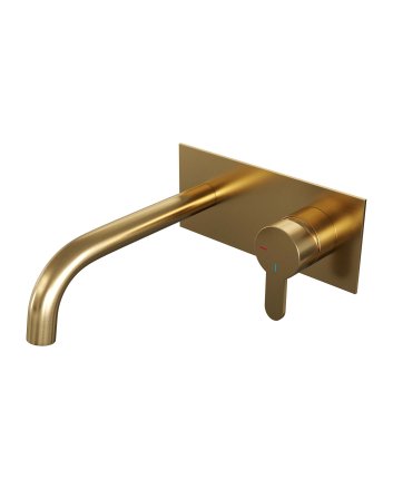 BRAUER Gold Edition inbouw wastafelmengkraan met gebogen uitloop en afdekplaat model D1 goud geborsteld PVD