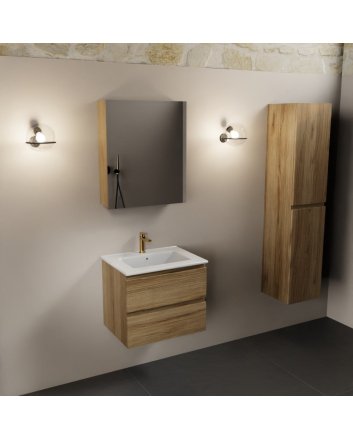 Mondiaz Aivy 60cm badmeubel Chai, wastafel glanzend wit keramiek midden 1 kraangat met spiegelkast