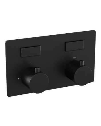 BRAUER Black Edition thermostatische inbouw regendouche met drukknoppen SET 53 met 20 cm douchekop en plafondarm en staaf handdouche en doucheslang en wandaansluitbocht mat zwart