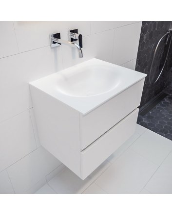 Mondiaz Vica 60cm badmeubel talc 2 lades wastafel Moon midden zonder kraangat