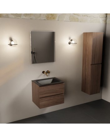 Mondiaz Aivy 60cm badmeubel Mocha, wastafel Urban solid surface midden zonder kraangat met spiegel