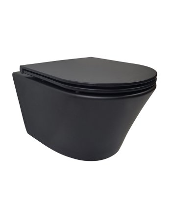 Vesta wandcloset rimless met Flatline toiletzitting softclose en quick release mat zwart
