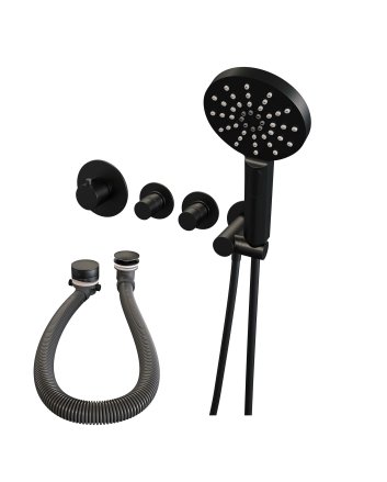 BRAUER Black Edition thermostatische inbouw badkraan SET 02 met badvulcombinatie en 3-standen handdouche en doucheslang en wandaansluitbocht mat zwart