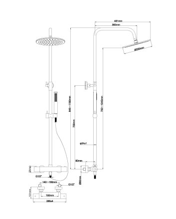 Caral thermostatische regendoucheset opbouw chroom